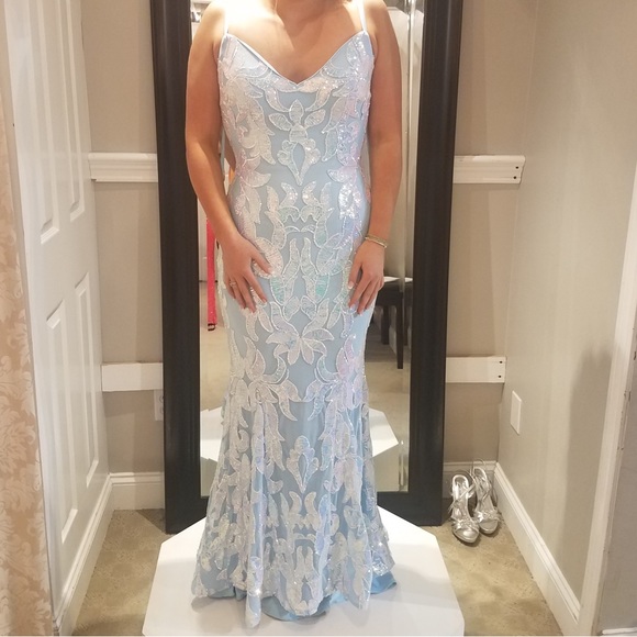 Selling JOVANI Prom Dress! The size is 8 and the color is light blue. - Picture 7 of 8